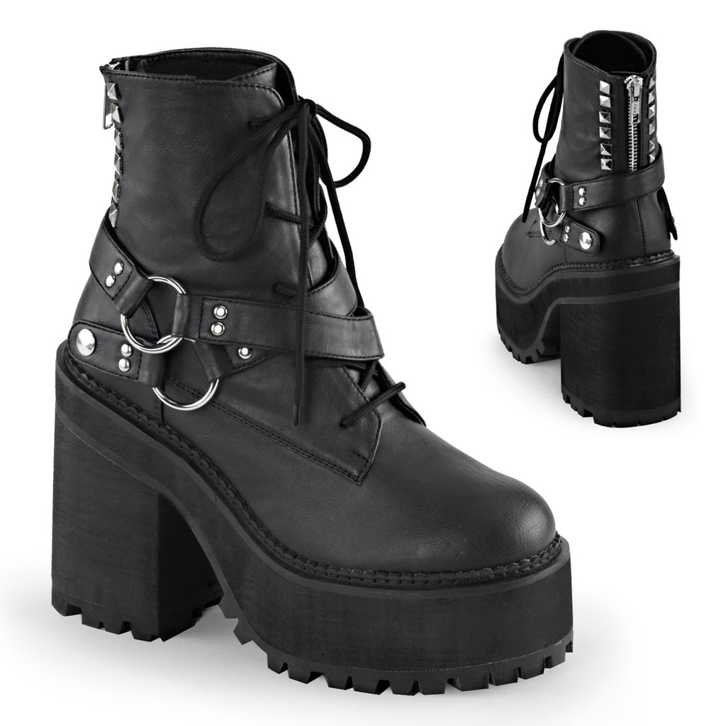 Bottines Demonia Assault 101 Vegan Cuir Femme - Noir 20748-YPHK